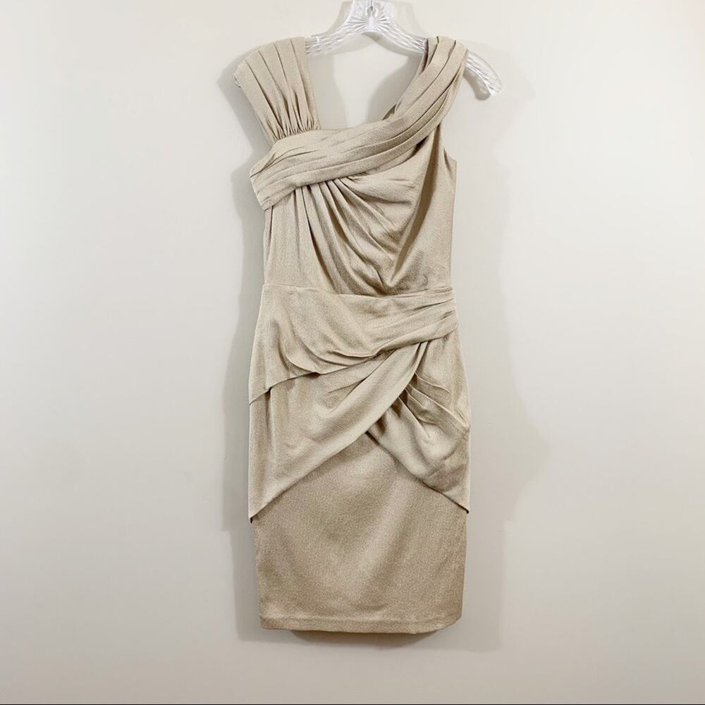 Tadashi Shoji Silk Champagne Pleats Midi Dress